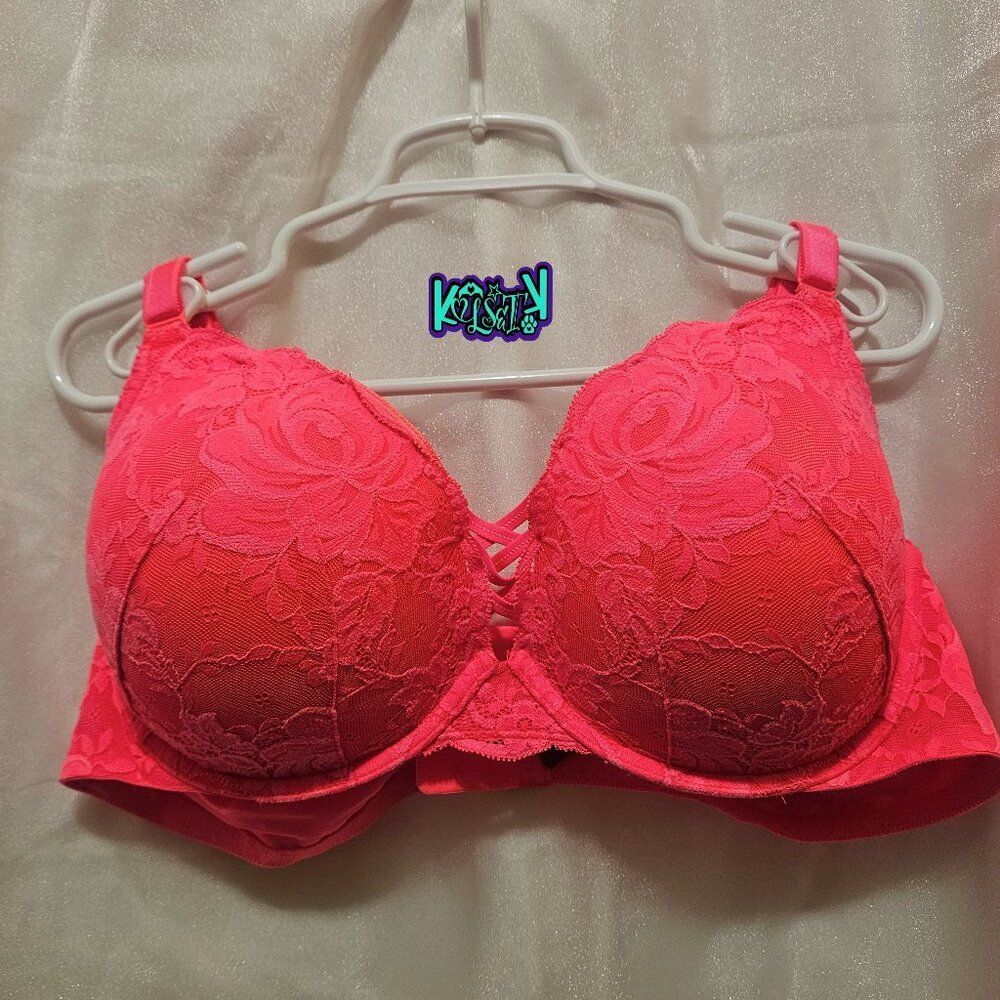 Torrid XO Plunge Push-Up Bra 44D Neon Pink